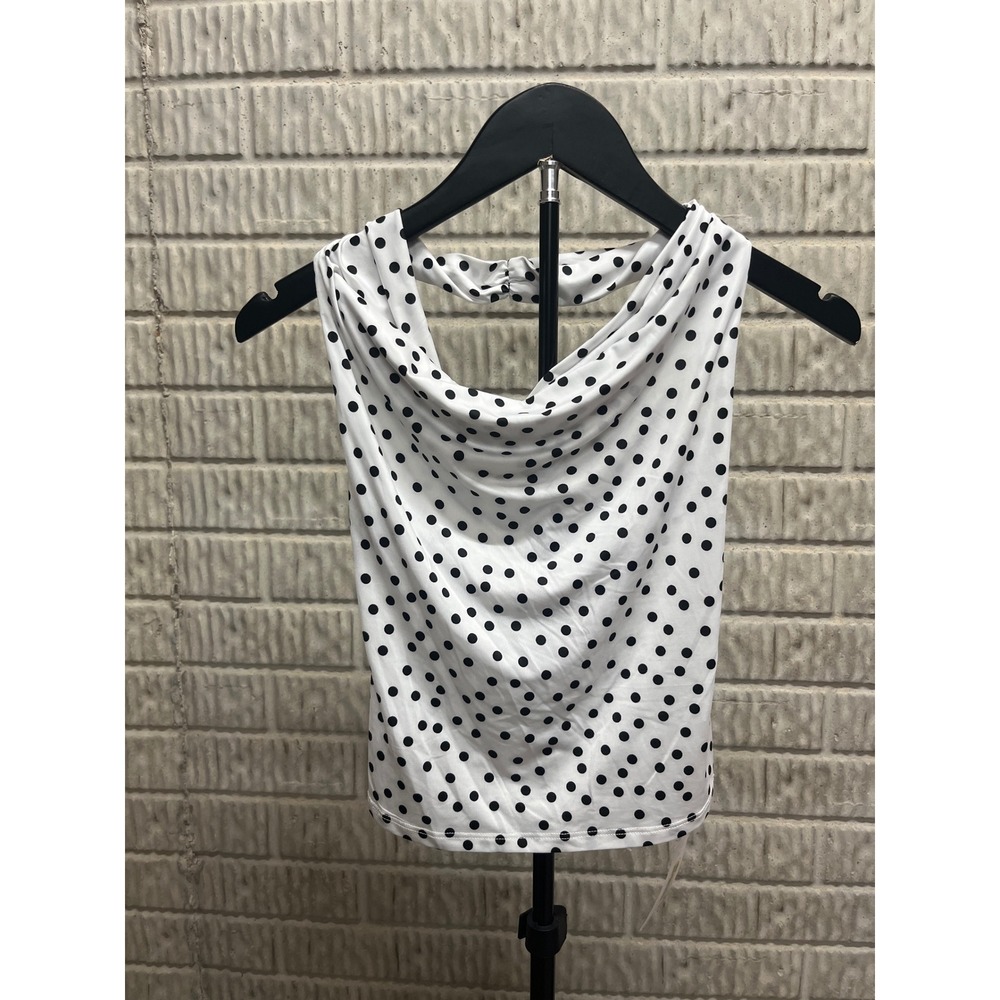 Wild Fable Women White Black Polka Dot Cowl Neck Halter Top XS New